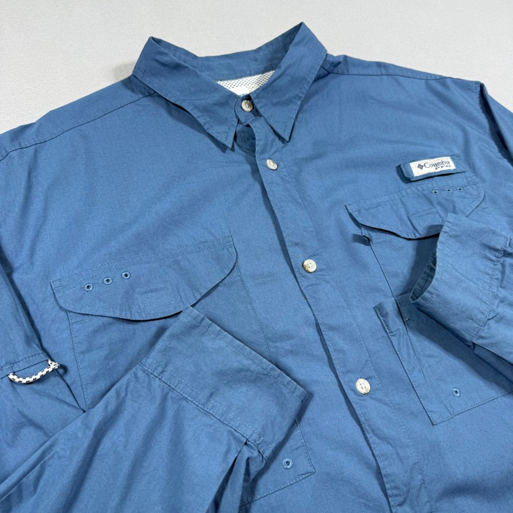 Columbia PFG Bahama II Long Sleeve Fishing Shirt Blue Green Mens XL READ